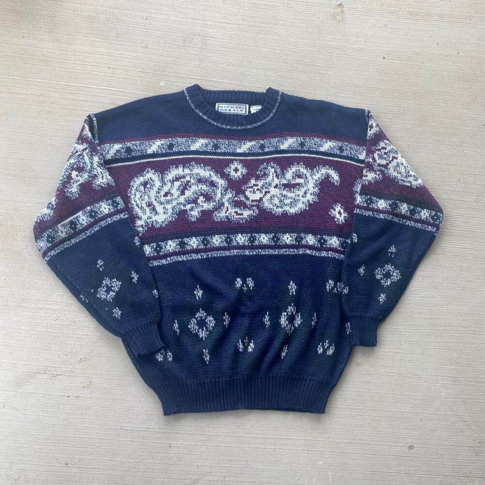 Michael Garaud vintage 90s navy and burgundy knitted sweater